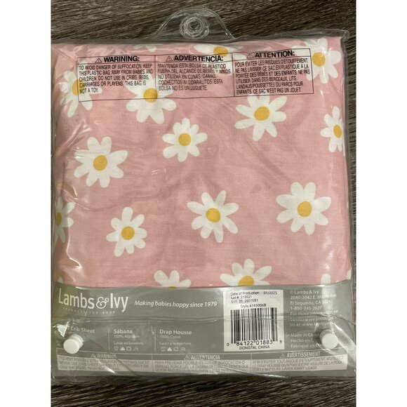 Lambs & Ivy Fitted Crib Sheet Pink Daisy Print Jungle Adventure Collection NEW - Picture 2 of 2